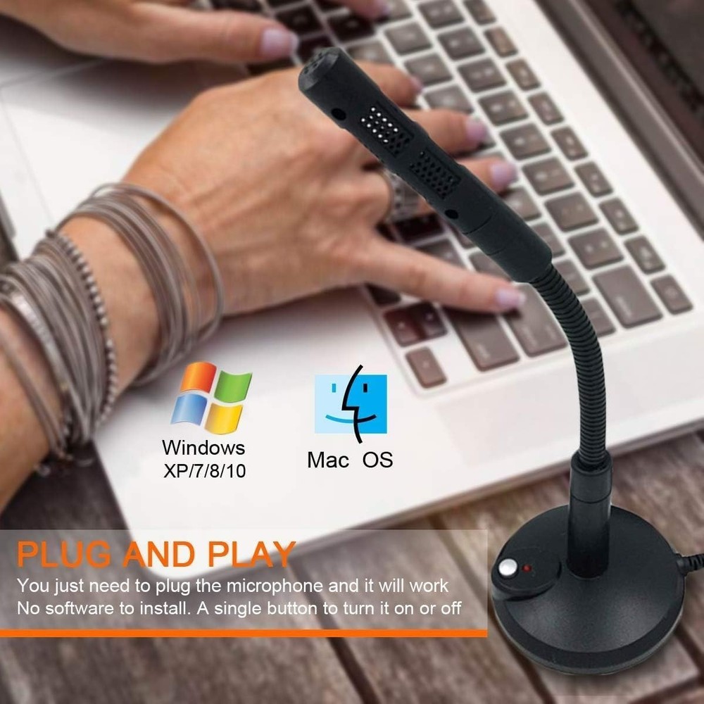 Plug-and-Play USB Desktop Microphone with LED Mute Control & Adjustable Stand
