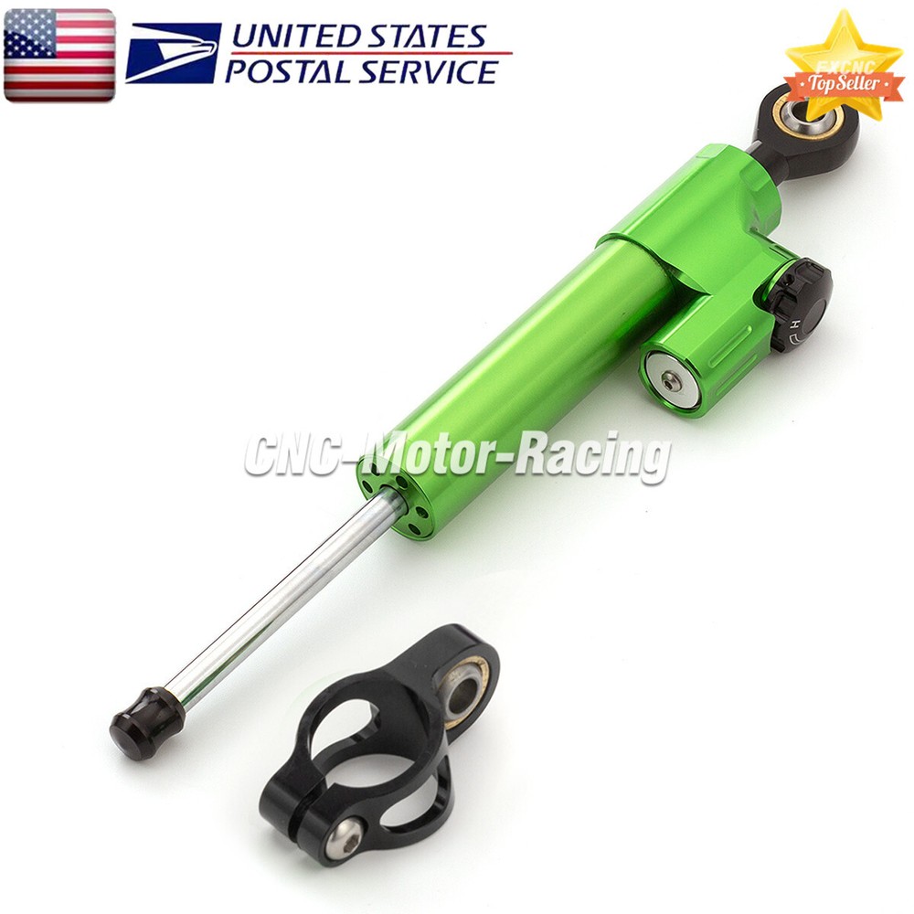 Green+Black Adjustable Steering Damper Stabilizer Linear Shock 255mm Motorcycle