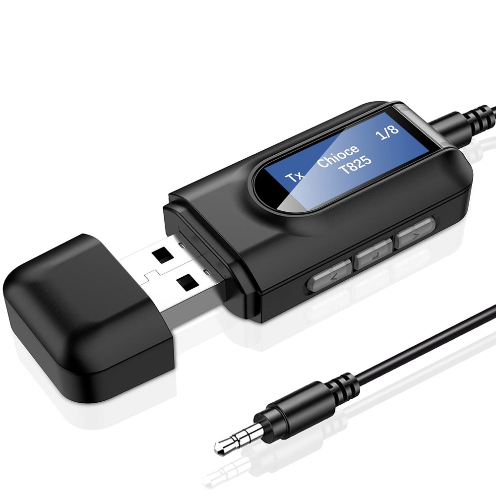 USB Bluetooth 5.0 Transmitter Receiver, Wireless Audio Adapter w/Screen &Micr...