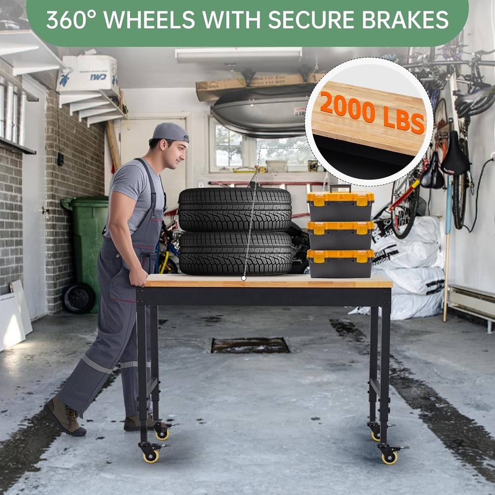 48" x24"Heavy-Duty Adjustable Workbench 2000 LB Capacity Garage Work Table