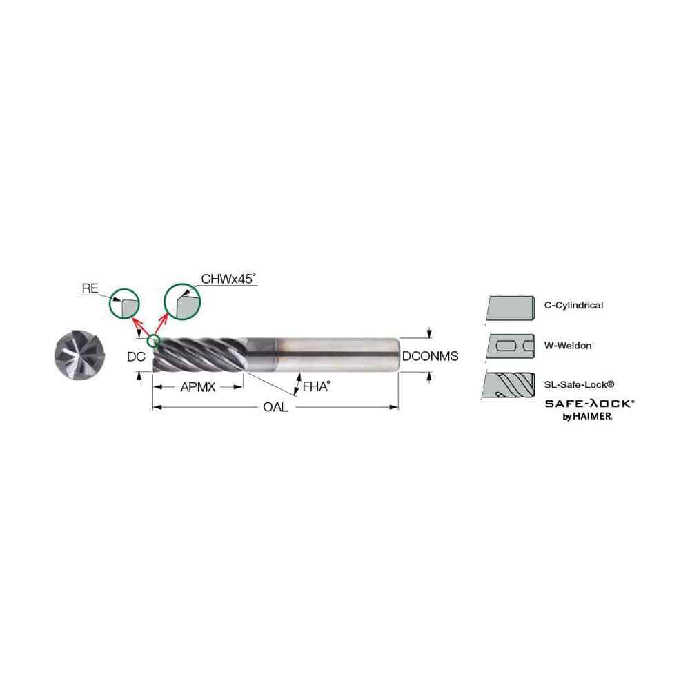 Iscar 7 Flute Solid Carbide Roughing & Finishing Corner Radius End Mill TiAlN...