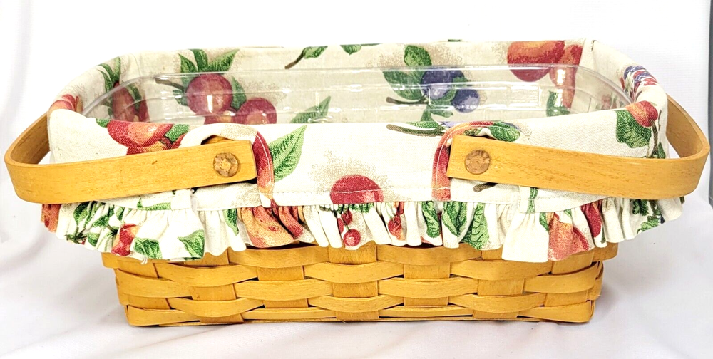 Longaberger Rectangle Chore Basket Double Swing Handles Divided Protector Liner