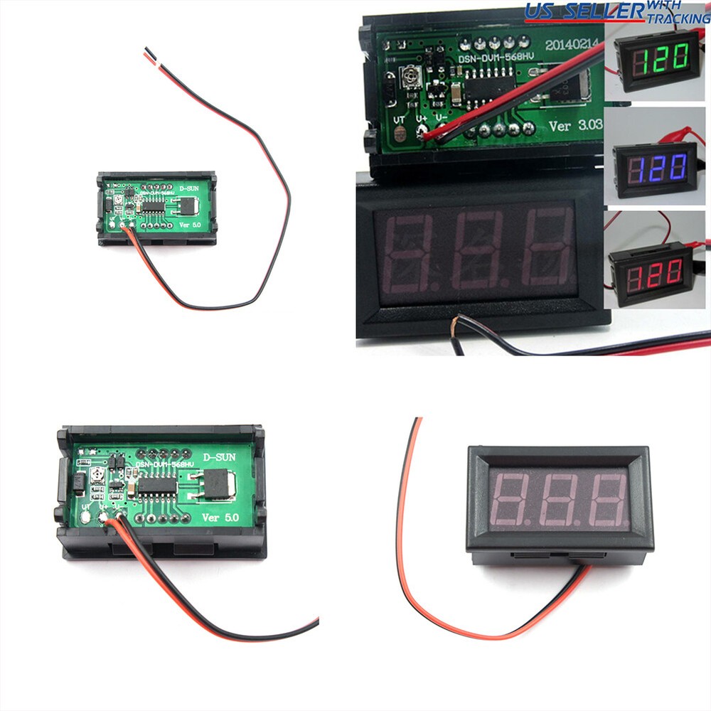 US 1 Pack DC 5-120V 2-Wire Voltmeter 3-Digit LED Display Panel Voltage Tester