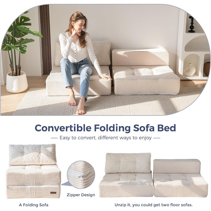 Folding Sofa Bed, Convertible Sofa Bed with High-Density Support Foam