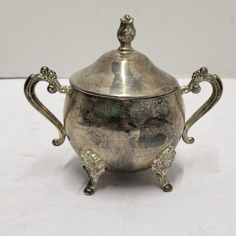 Vtg Silver Plated Footed Sugar Bowl/Lid