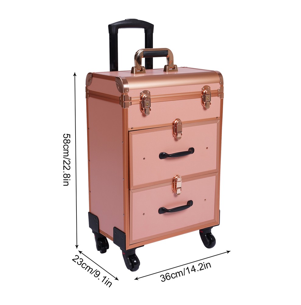 Aluminum Rolling Makeup Train Case Cosmetic Trolley Makeup Storage Organizer