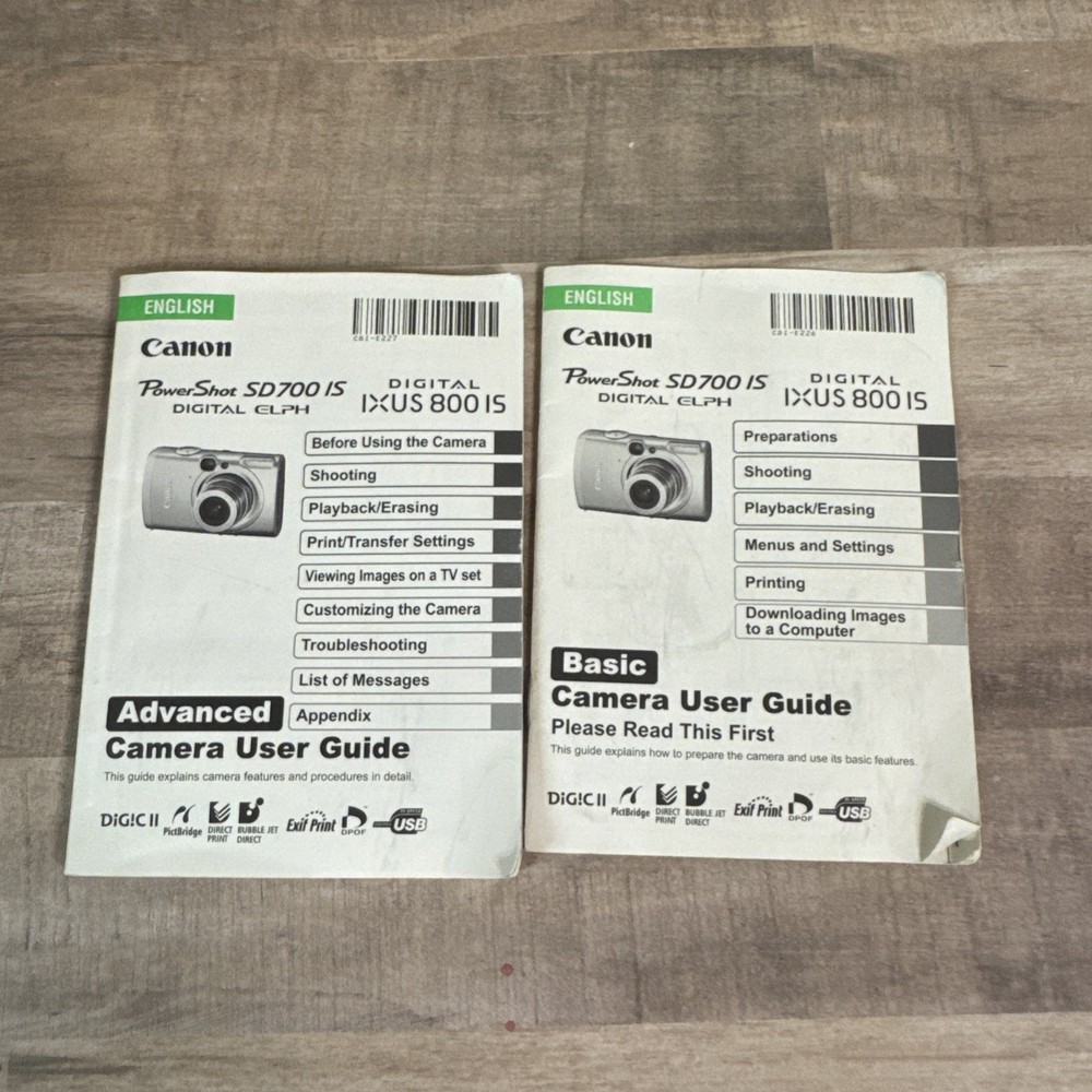 Canon Powershot SD700 IS Basic User Guide/ Advanced User Guide 2006 Vintage