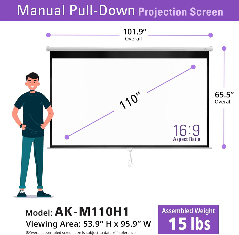 110 Inch Pull down Projector Screen Manual B 16:9 8K 4K HD 3D Ceiling Wall Mount