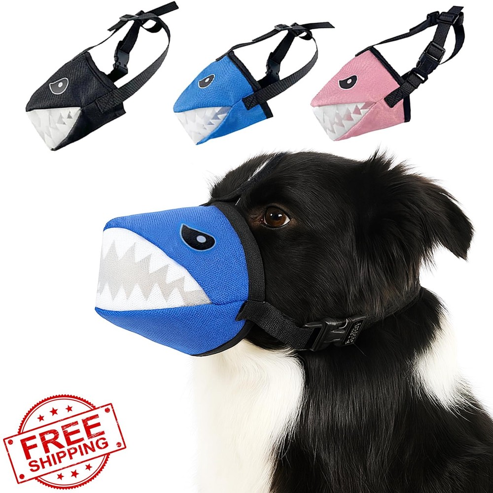Shark Dog Muzzle XL Black Mesh Soft Adjustable No Bark Biting