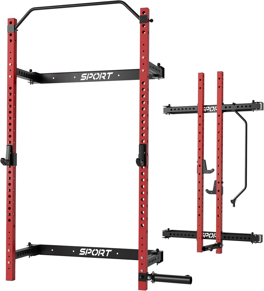 Foldable Wall Mount Squat Rack Space Saving Power Cage for Full Body Training