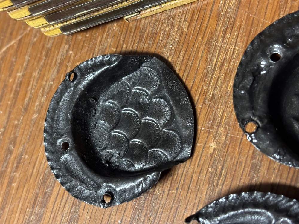 Trunk & Chest Hardware-4 Black original Leather Handle Steel Retainers & Tacks