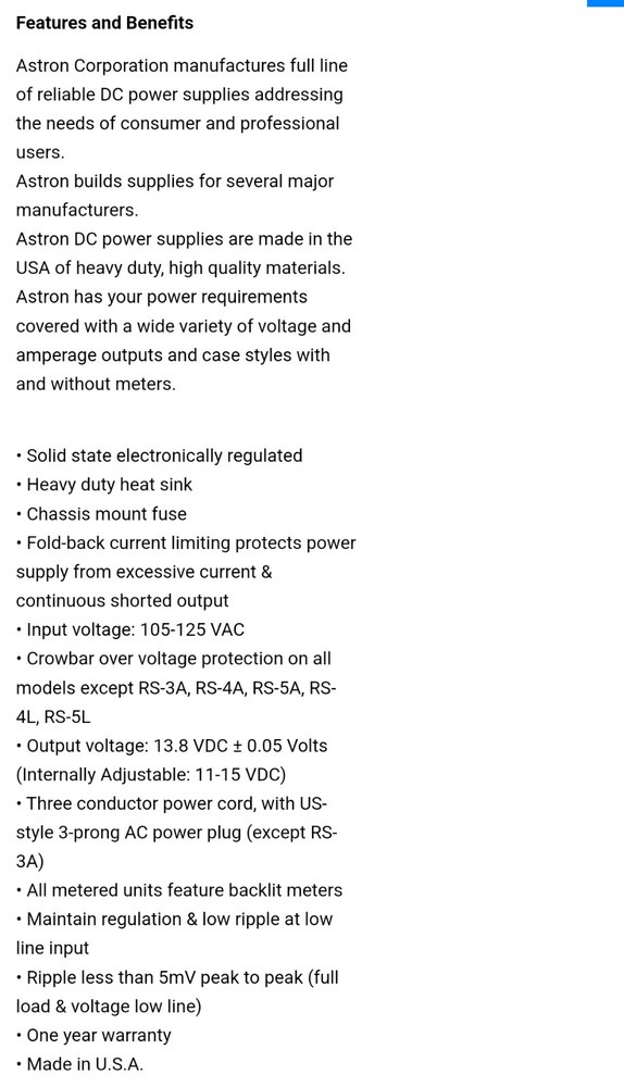 Astron RS-12A Power Supply