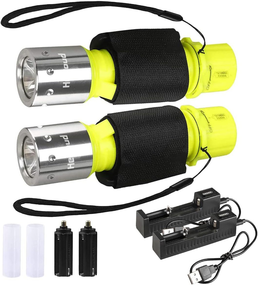Diving Flashlight with Rechargeable Power Scuba Dive Light IPX8 Waterproof Under