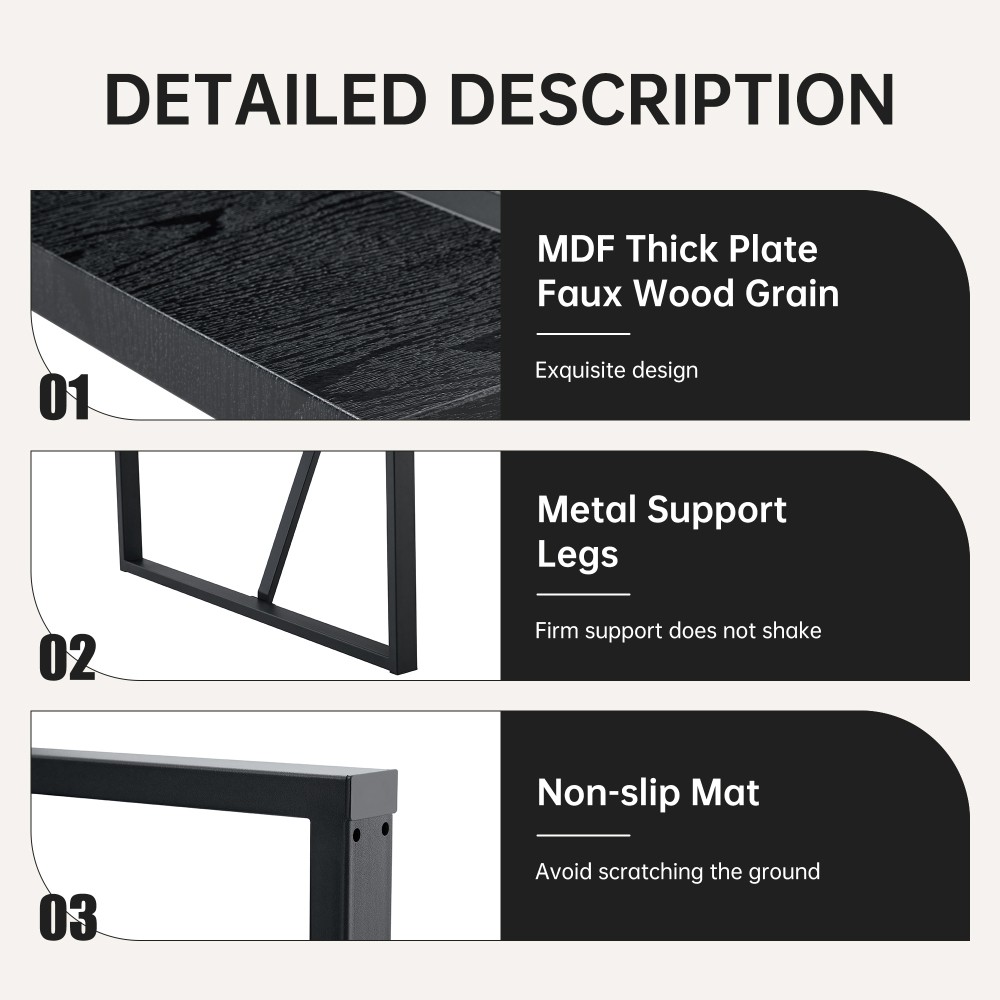 Black MDF Dining Table Set w/4 PU Chairs, Retro Modern Style