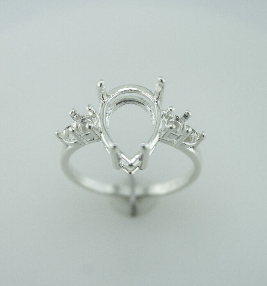 Pear Shape Double Side Accent Ring Setting Sterling Silver