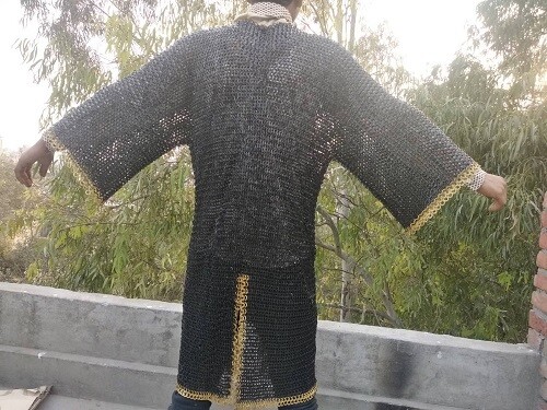 Chain mail Shirt 9 mm Flat Ring Dome Riveted Solid Ring Blackened large