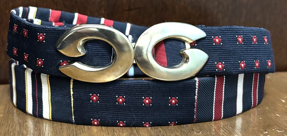 Patchpoint Ribbon Belt Sz 32 Adjustable 1”Wide 2pc Bkl VGUC