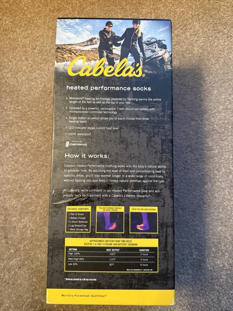 Cabelas Heated Performance Sox By Gerbing 7.4V Volt