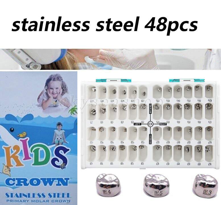 48 ASSORTED PRIMARY MOLAR STAINLESS STEEL CROWNS - COMPLETE KIT
