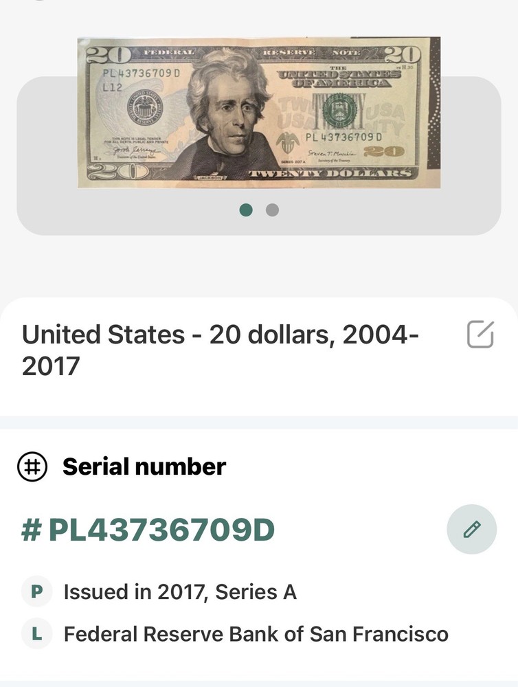 One (1) 2017 $20 Note w/Over-Ink Error on the Upper & Lower #7’s!