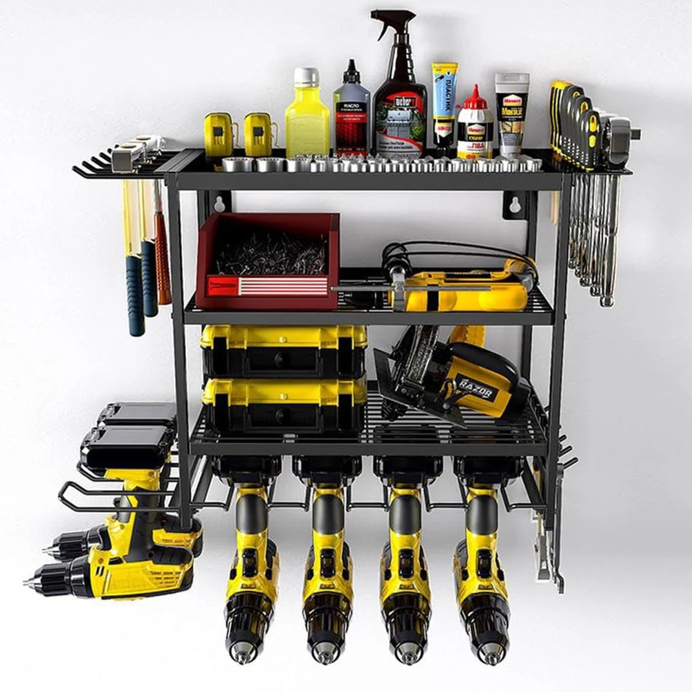 Heavy Duty Wall-Mounted Power Tool Storage Rack - 4 Layer Drill Holder