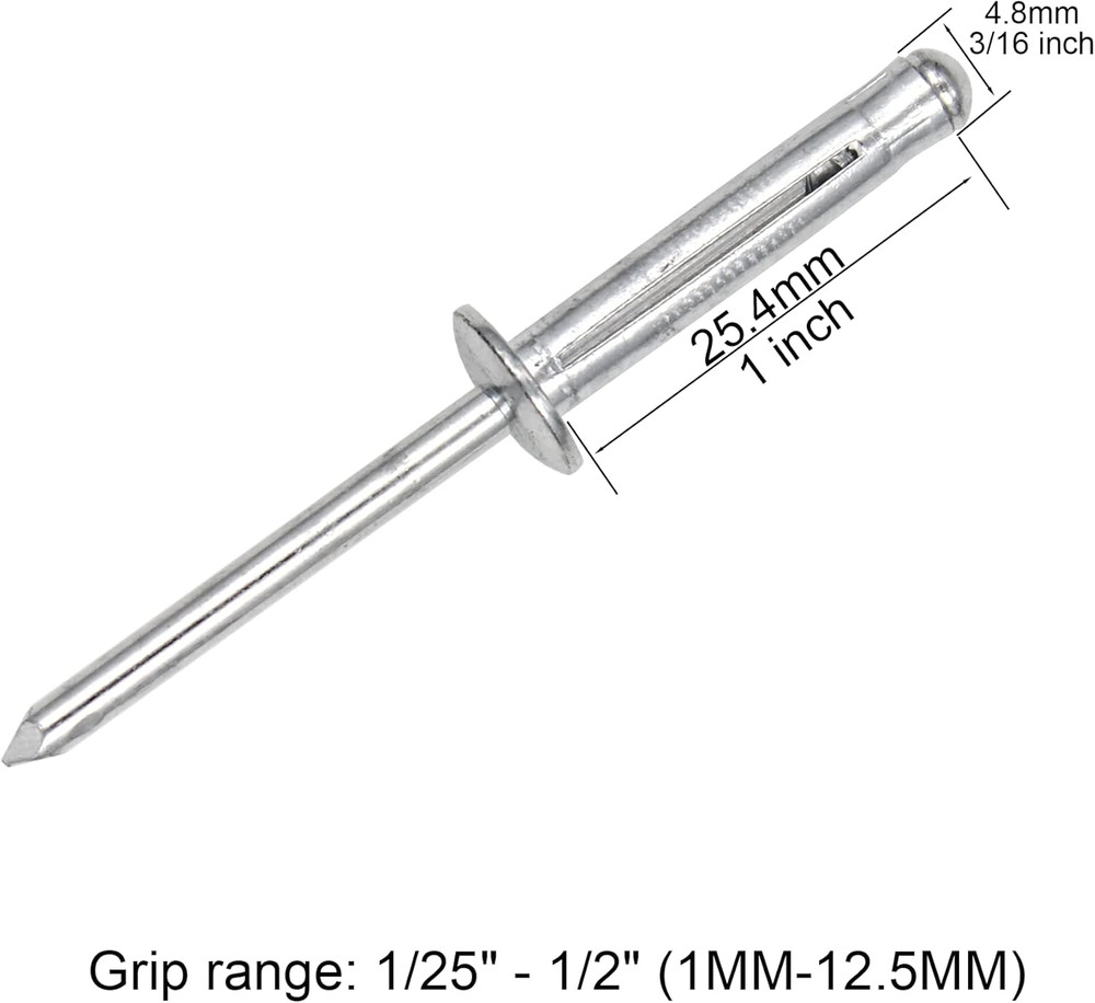 3/16" X 1" Tri-Fold Rivets Assortment - 50Pcs,Silver Tri-Fold Exploding Pop Rive