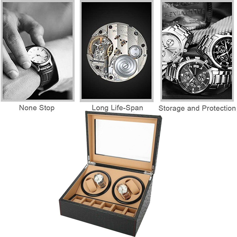Leather 4+6 Watch Case Watch Winder Automatic Rotation Display Box Storage Case