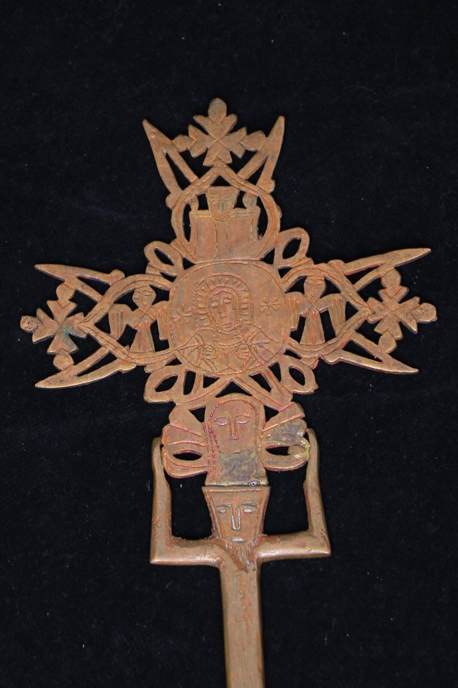 VINTAGE RARE SOLID COPPER ETHIOPIAN COPTIC CRUCIFIX CROSS