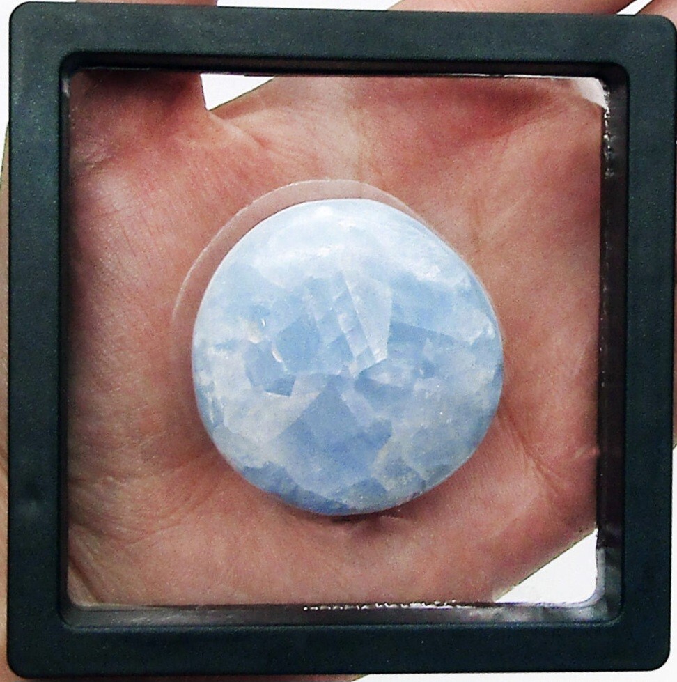 Blue Calcite palm stone mineral Madagascar