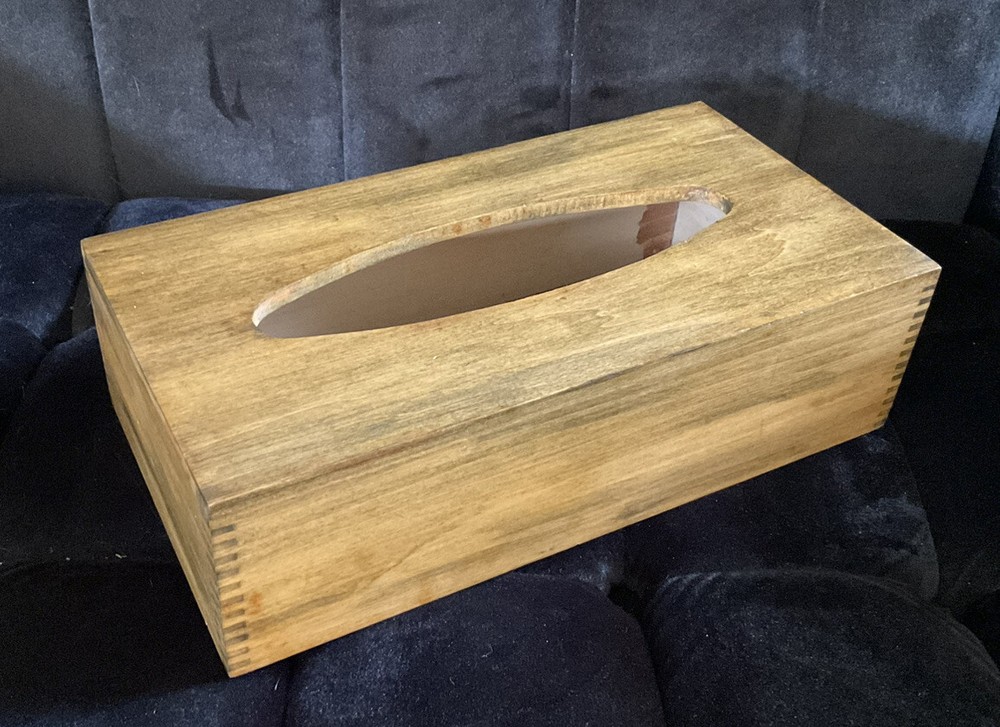 Tissue Box Cover Beautiful Corners Solid Stained Wood Vintage Rectangular MCM