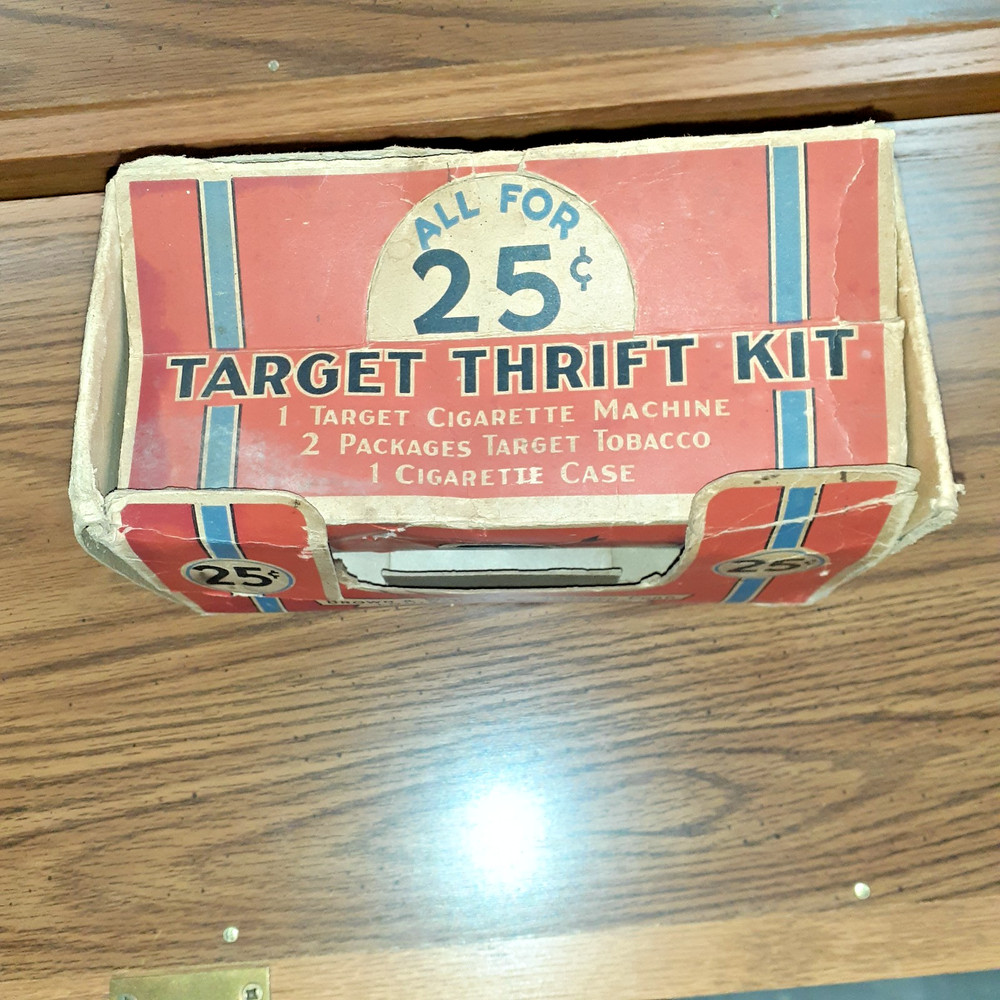 Target Junior Cigarette Rolling Machine, box & tin, Vintage 1931