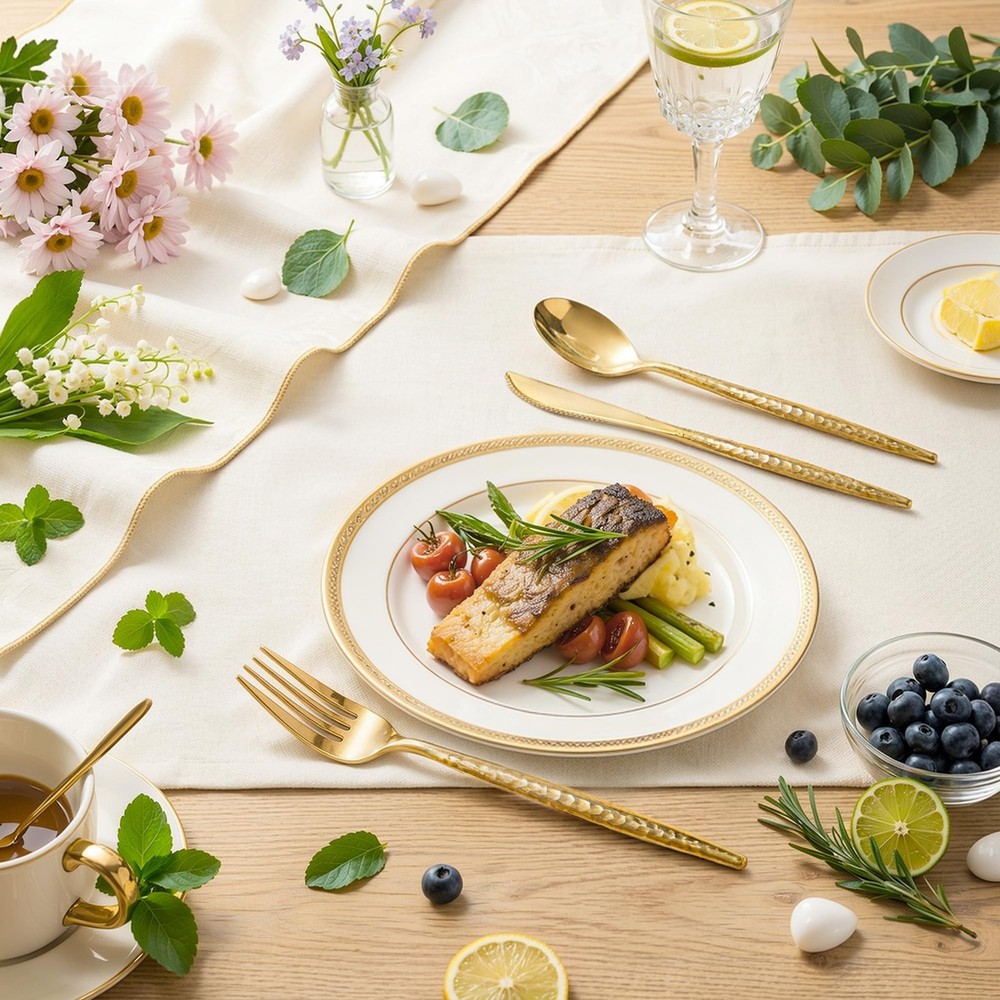 Rubtlamp 180 Pcs Gold Plastic Silverware - Disposable Plastic Utensils - Hamm...