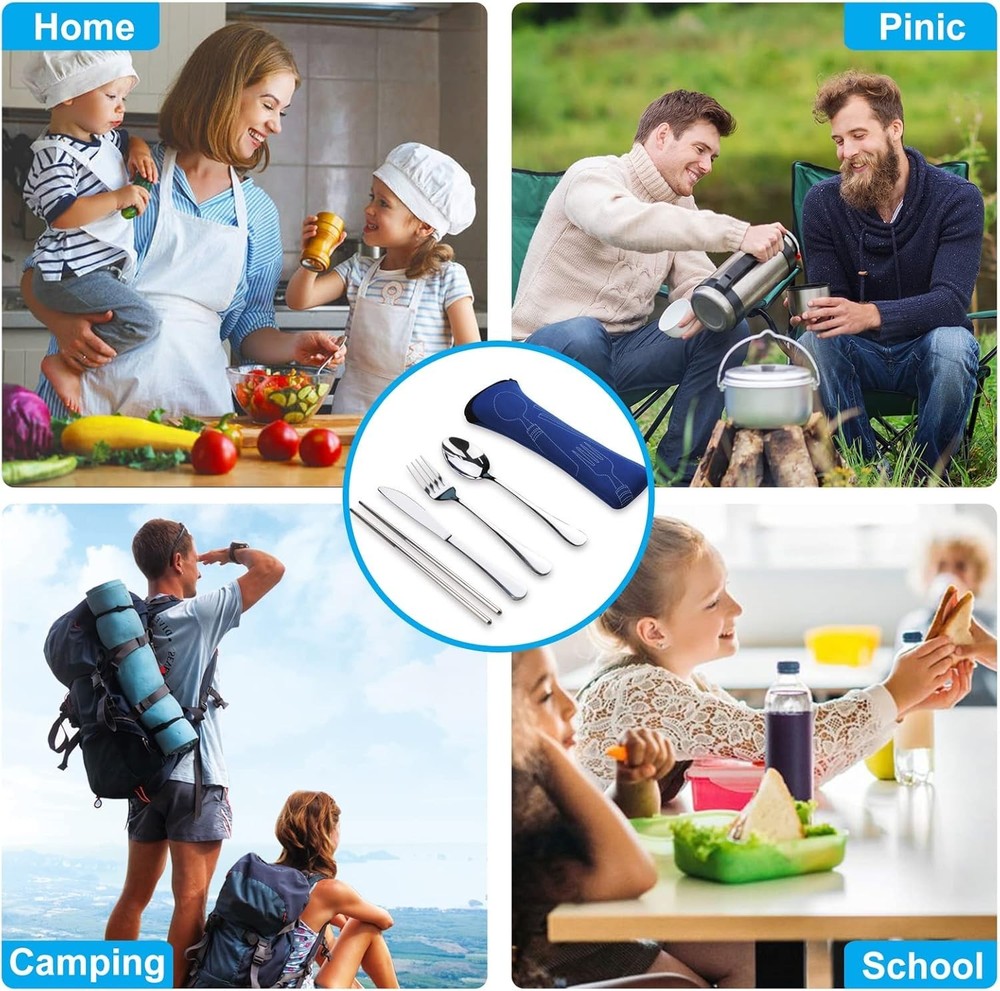 Portable Silverware Set with Case, Travel Camping Utensils Set, Stainless St...