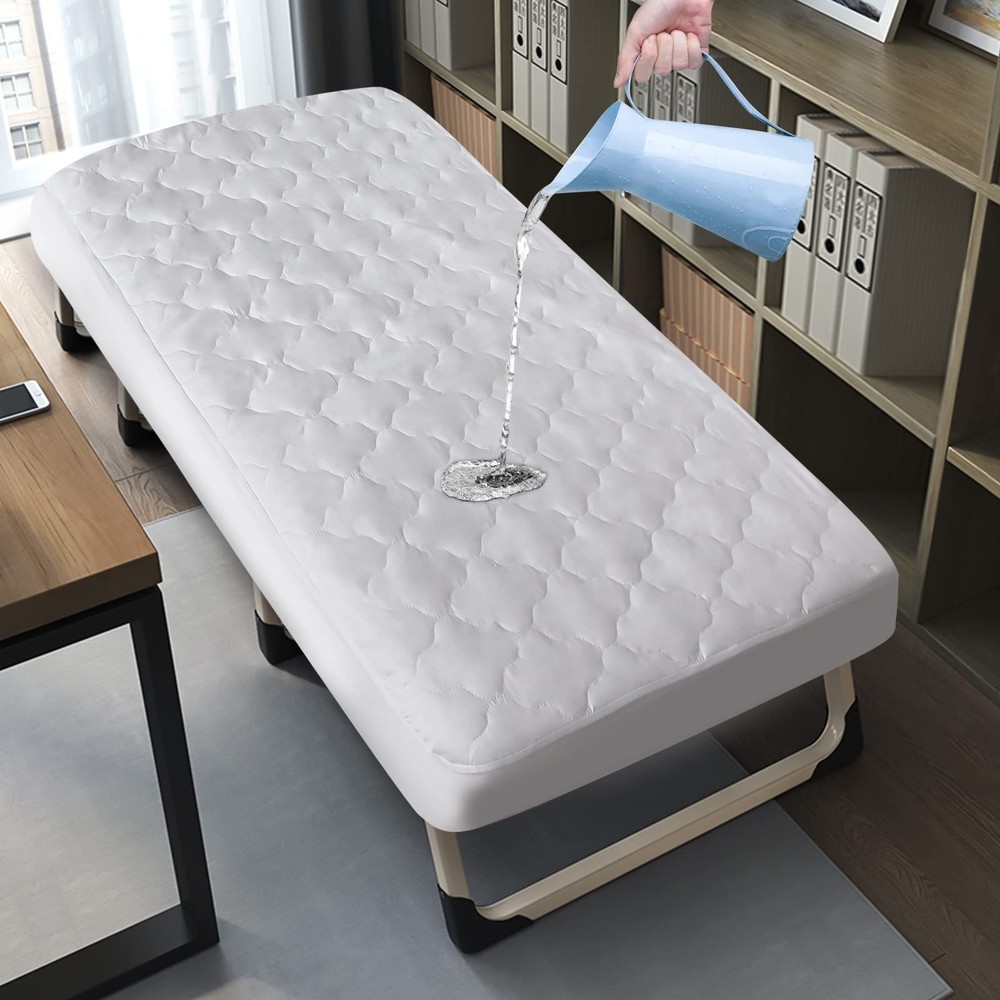 Cot Mattress Pad Protector Waterproof, Quilted Daybed 33" X 75", White