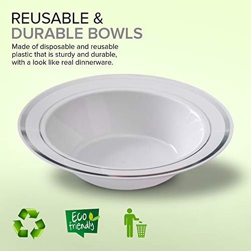 Plastic Party Bowls () 12 Oz Elegant Disposable Dinnerware – 100 Pack Silver