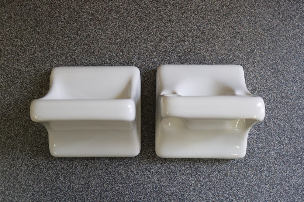 ACP Thin-Set Glossy White Ceramic Soap Dish & Toothbrush Holder Bathroom Set