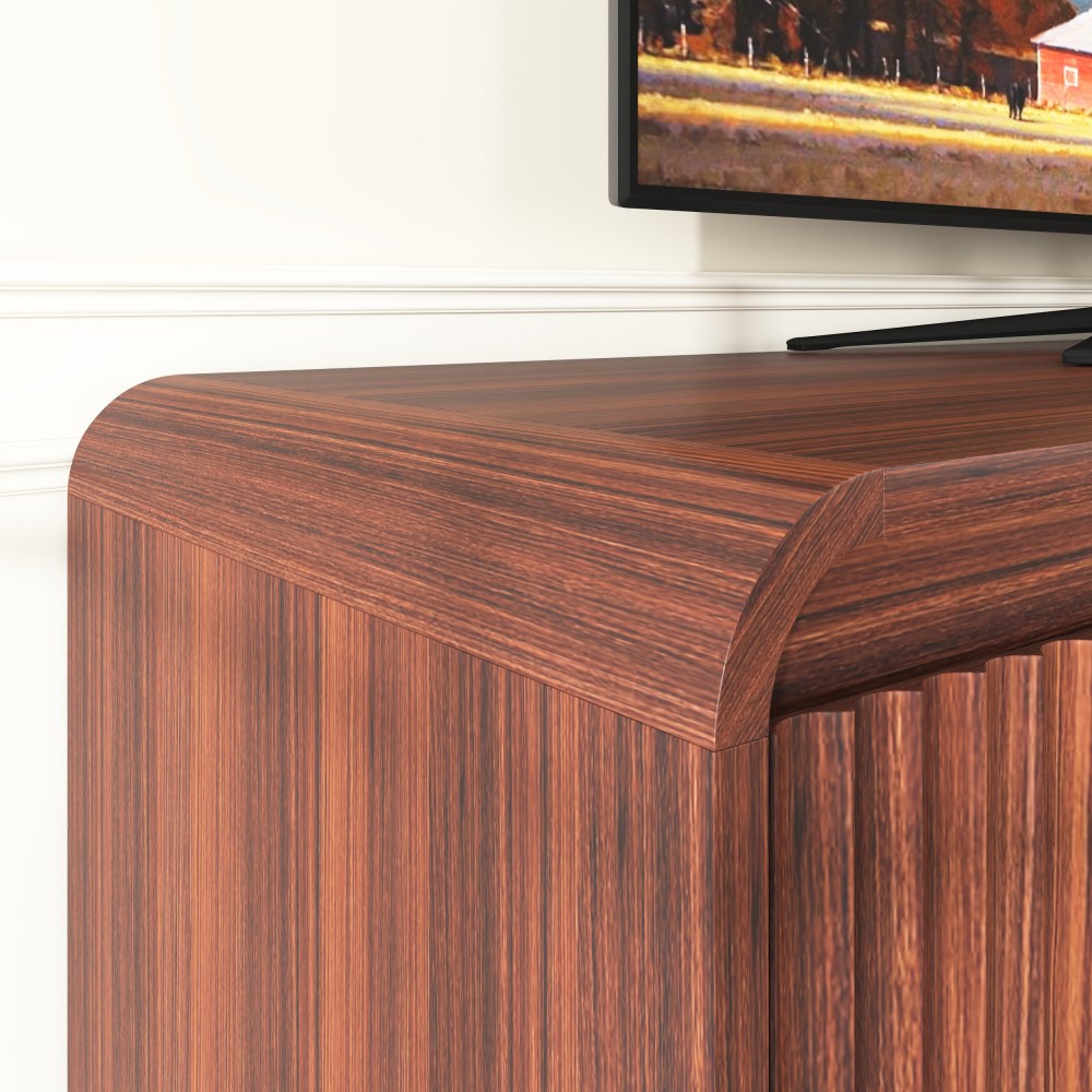 Walnut TV Stand with Power Outlet, Adjustable Storage, Fluted Handleless