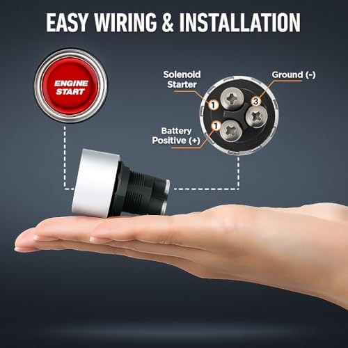 Engine Start Push Button Switch with LED – 12V Momentary Starter Button, 50A
