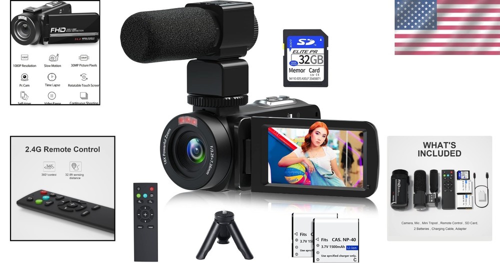1080P Video Camera Bundle with Night Vision & Remote