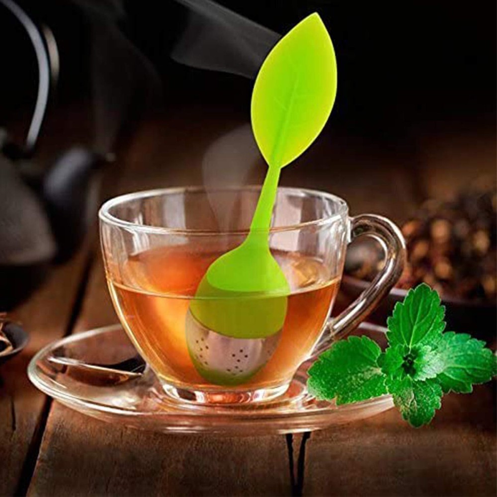 2 pack Tea Steeper Infuser Silicone Handle Stainless Steel Strainer w/ Drip Tray