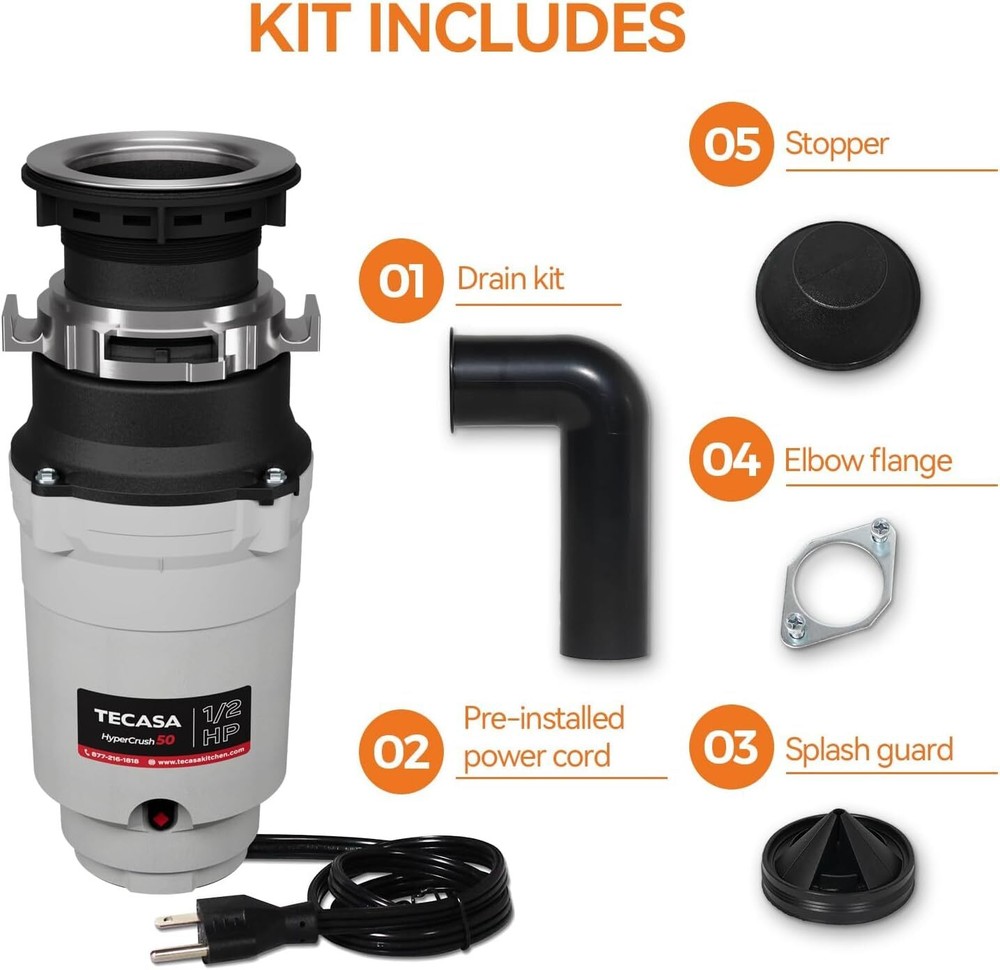 1/2HP Garbage Disposal Continuous Feed Disposer Corded 2 Stage EZ Mount