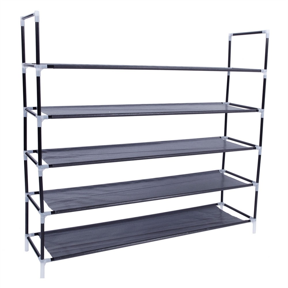 5-Tier Black Non-woven Fabric Shoe Rack with Handle