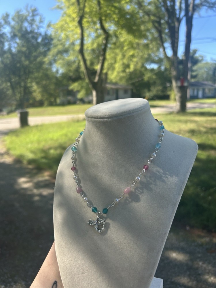 Handmade Dainty Dragonfly Beaded Necklace