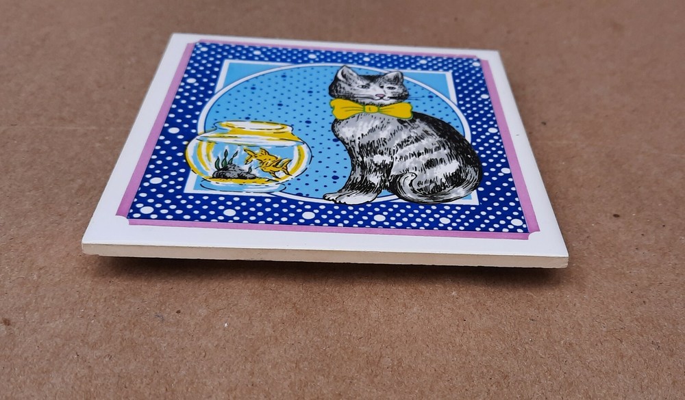 Vintage Cathay Cat Ceramic Tile Trivet