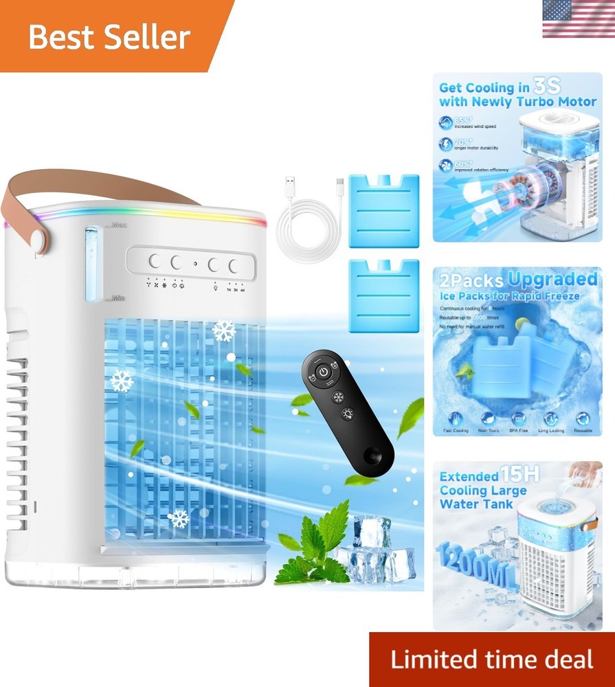 4-in-1 Personal Air Conditioner with Remote & Ice Packs - 15H Cool Comfort