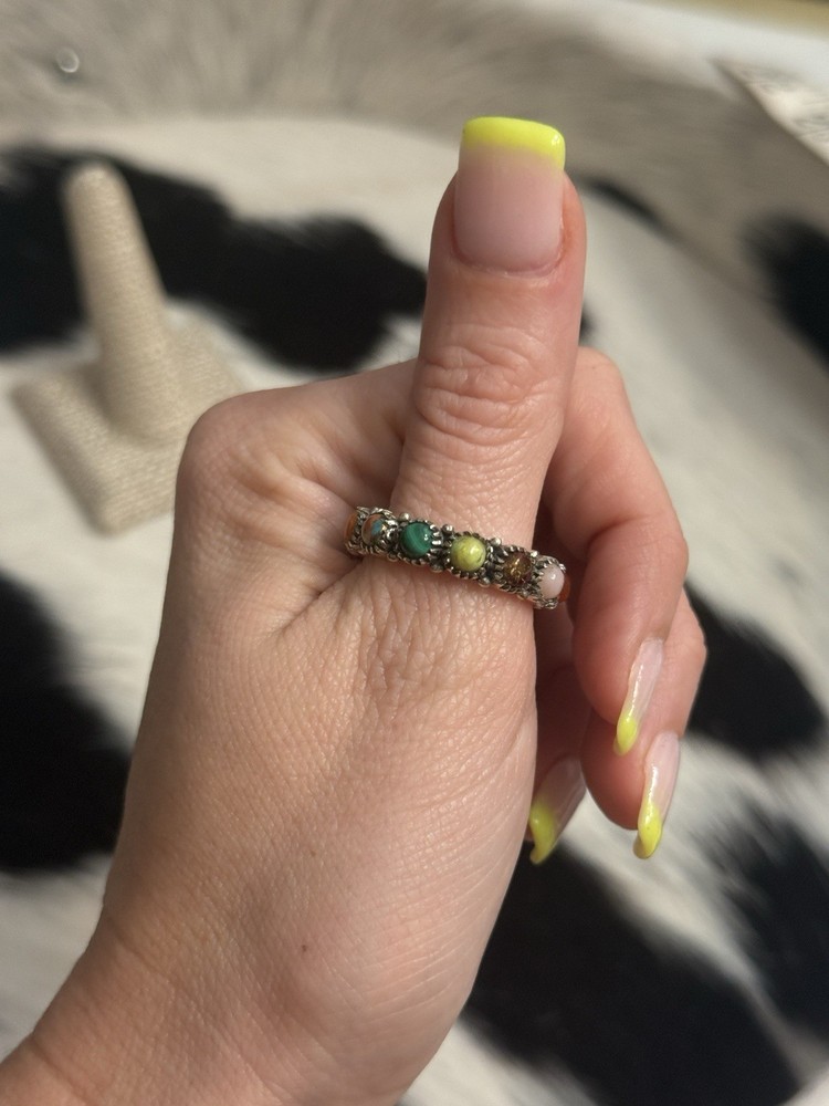Native American Sterling Silver Orange Spiny Pink Multistone Eternity Ring