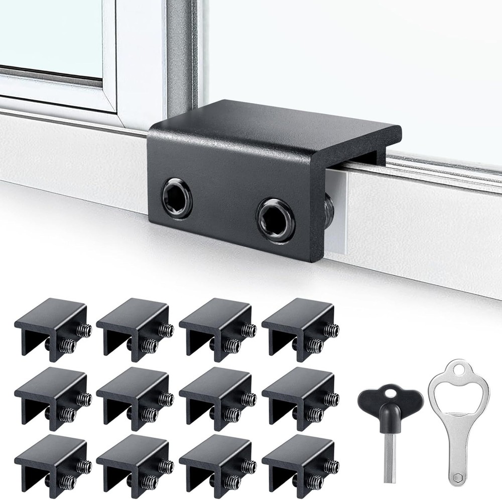 Adjustable Security Window Locks, 12 Pack - Black