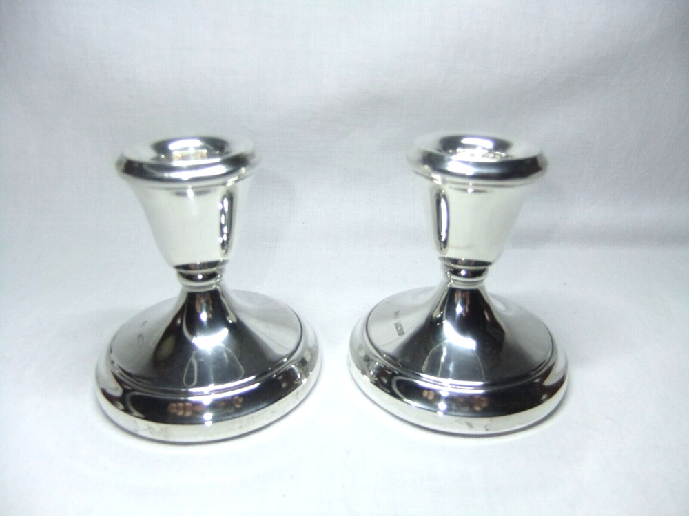 Pair Solid Sterling 925 Silver Dwarf Candlesticks Lawrence R Watson B'ham 1981