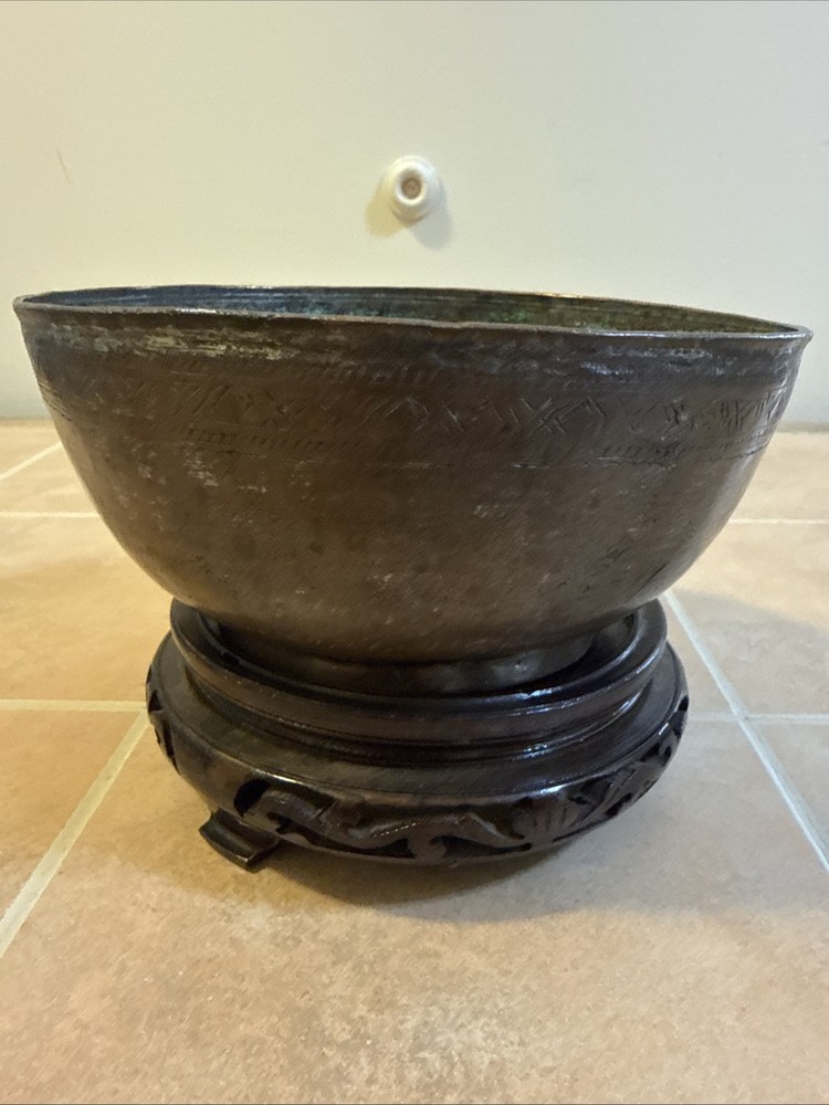 Antique Hammered Copper Footed Bowl