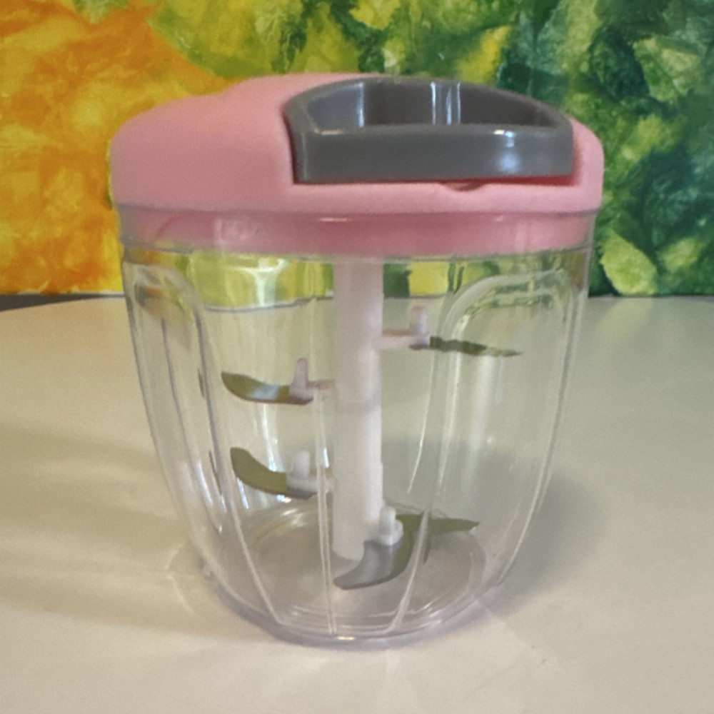 Pull Function Portable Food Chopper with Bowl, Lid, 5 Blades Dishwasher Safe
